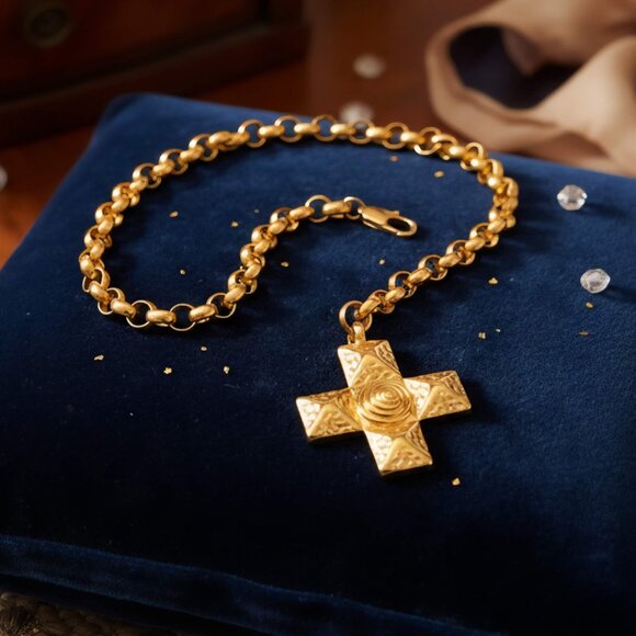 ๐๏ธ Boho Luxe Cross Pendant Necklace 18K Gold Plated Stainless Steel Jewelry - Picture 4 of 9